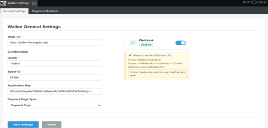 Pimcore Backend Configuration for wallee