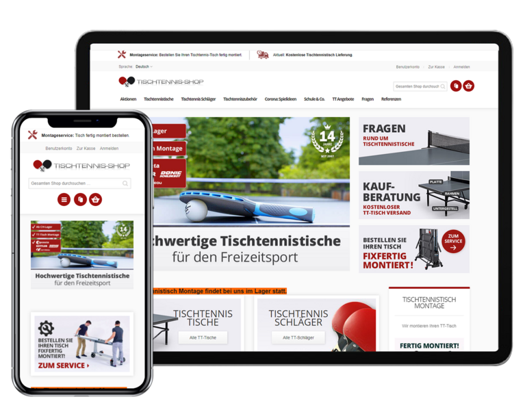 Tischtennis Shop Tab and Mobile