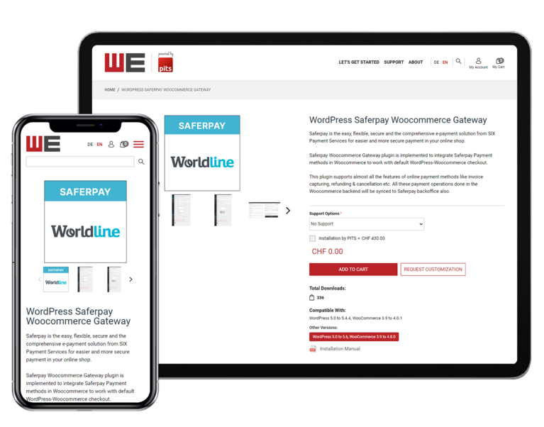 Saferpay Payment Solution for WooCommerce Tab and mobile